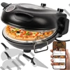 1200W Elektromos Pizza Sütő 420°C Kerámia Kővel, 30 cm, Időzítővel és Légkeringe