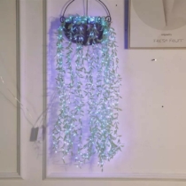 2x2 méteres ledes fényfüggöny apró zöld levelekkel, 8 programos, sorolható, kék