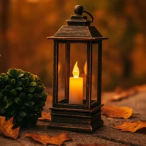 Antik hatású, réz színű LED lámpás meleg fényű gyertyával otthonra és ünnepekre Antik hatású, réz színű LED lámpás meleg fényű gyertyával otthonra és ünnepekre