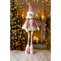 Dekoratív Flippy Hóember, Teleszkópos Lábakkal, 115 cm, Rózsaszín Sapkával