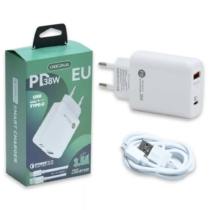 Gyorstöltő Adapter dual port TypeC + USB - Fehér PD38W + micro usb kábel