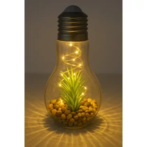 LED dekoráció üveg, Izzó forma, virág díszítéssel, melegfehér fény, elemes