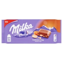Milka alpesi tejcsokoládé földimogyoróval, karamellízű darabokkal 90 g
