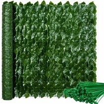 Mű Borostyán Belátásgátló Sövény 300 × 50 cm, kábelkötegelővel, 6 Paneles, Zöld