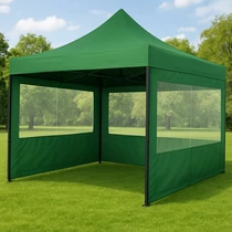 Összecsukható kerti pavilon + átlászó oldalfal 3x3m-es méretben - zöld