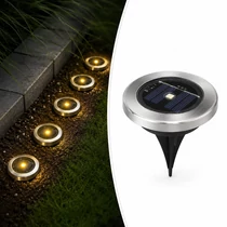 Szolár LED talajlámpa kültéri kerti világítás, rozsdamentes hatás, inox, meleg