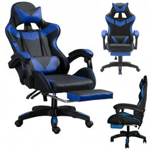 Zelux gamer szék öko-bőr borítással, lábtartóval, karfáfal, fekete-kék Zelux gamer szék öko-bőr borítással, lábtartóval, karfáfal, fekete-kék