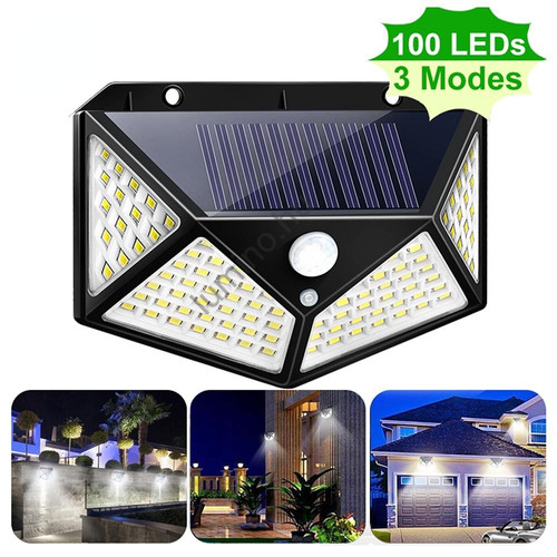 100 LED-es Napelemes Fali Lámpa Mozgásérzékelovel Eroteljes és Energiatakarékos