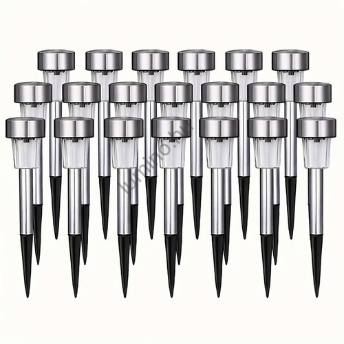 24 db leszúrható napelemes inox LED kerti világítás, hidegfehér, 30 cm magas