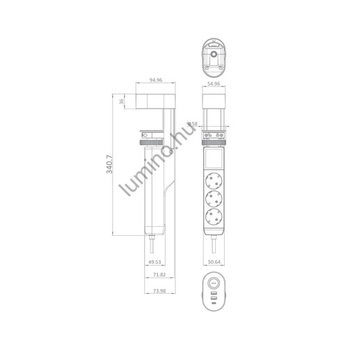 3-utas asztali elosztó, USB-A + USB-C töltőportokkal, 16A, 3680W, 1,4m kábel