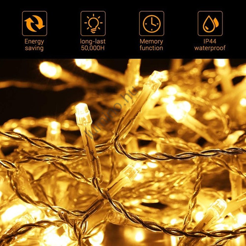 500-LED-es melegfehér fényfüzér (8 funkciós) 100 méter kültéri