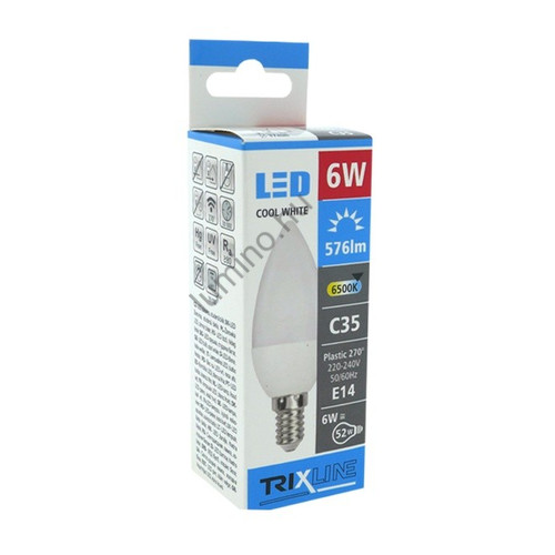 BC LED Izzó 6W E14 C35 Gyertya Fényforrás 6500K