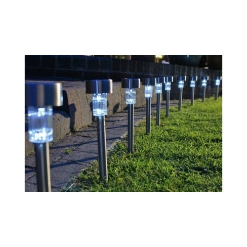 24 db leszúrható napelemes inox LED kerti világítás, hidegfehér, 30 cm magas