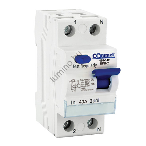 Commel 40A 2P RCCB Fi-relé, 30mA, A típus, 6kA, IP20, DIN sínre szerelhető