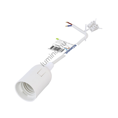E27 foglalat 17 cm kábellel és sorkapoccsal, fehér, 250V, 2A, PBT ház
