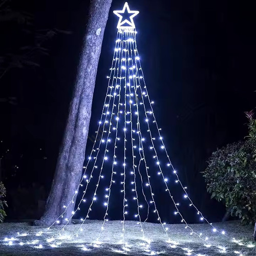 LED Csillagos karácsonyi fényfüzér, 6 m, 300 LED, hideg fehér fény, IP44, 8 mód