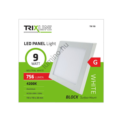 Led panel négyzet felszerelhető 9W 4200K (természetes fehér)