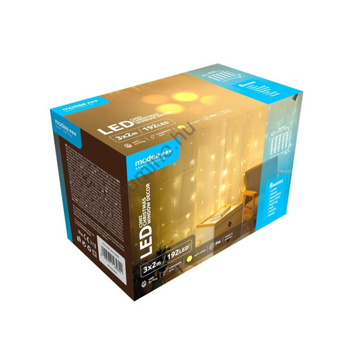 Modee Karácsonyi LED Dekoráció Fényfüggöny Adapteres C3002 (192LED/3m x 2m) warm