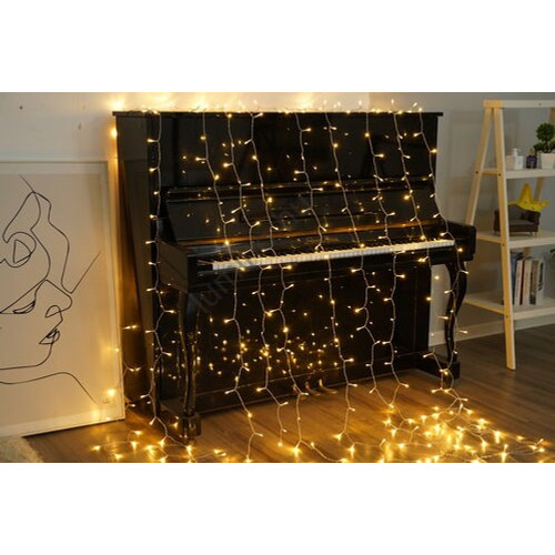 LED fényfüggöny, 3×3 m, 300 LED, meleg fehér, IP44, 8 fényprogram