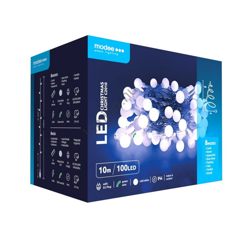 Modee Karácsonyi LED Fényfüzér Berry Plastic Adapteres (100LED/10m/10cm) cold