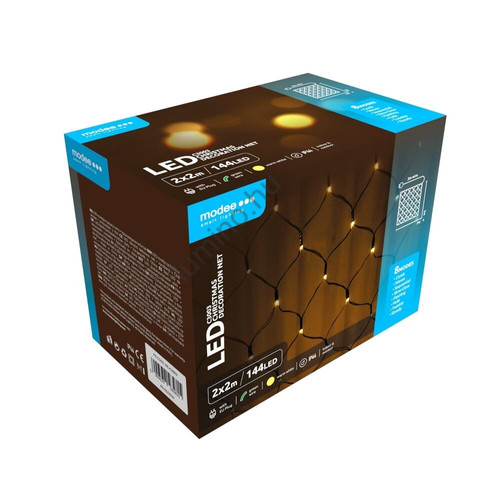 Karácsonyi 144 LED melegfehér Fényfüzér Háló 2x2 méter Adapteres