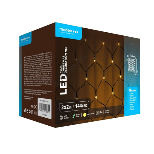 Karácsonyi 144 LED melegfehér Fényfüzér Háló 2x2 méter Adapteres