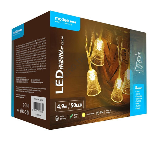 Karácsonyi 50 LED csengő melegfehér Füzér Plastic - 8 programos Adapter Karácsonyi 50 LED csengő melegfehér Füzér Plastic - 8 programos Adapter