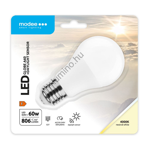 Modee LED (DL Sensor) alkonykapcsolós (Gömb) A60 8,8W E27 200° 4000K (806 lumen)