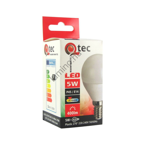 QTEC LED izzó 5W E14 P45 kisgömb fényforrás 2700K