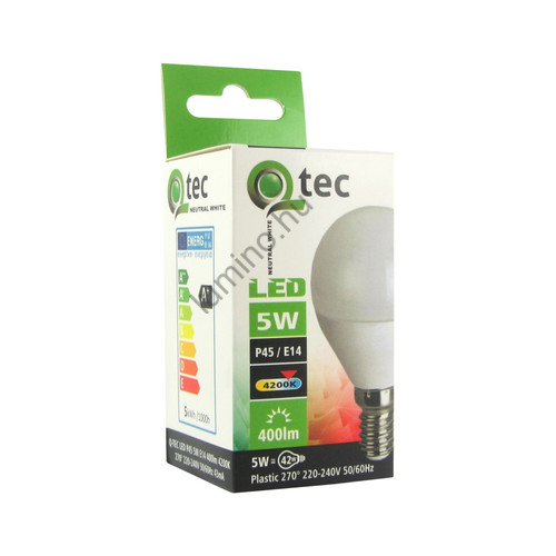 QTEC LED izzó 5W E14 P45 kisgömb fényforrás 4200K