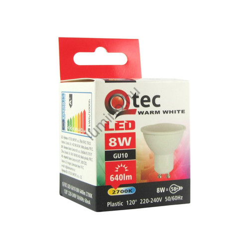 QTEC LED izzó Spot 8W GU10 - Fényforrás 2700K