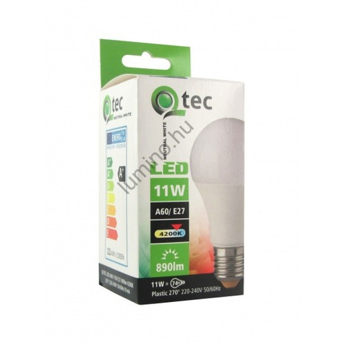 QTEC LED izzó A60 11W E27 Gömb Fényforrás 4200K (890 lumen)