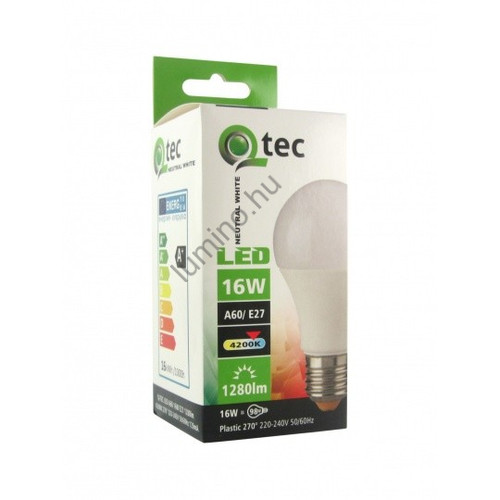 QTEC LED Izzó A60 16W E27 Gömb Fényforrás 4200K (1280 lumen)