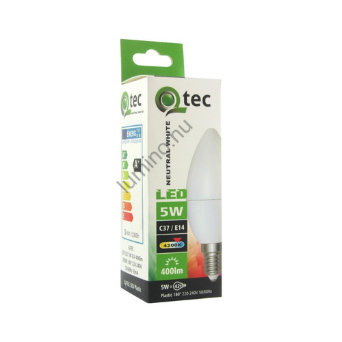 QTEC LED Izzó 5W E14 C37 Gyertya Fényforrás 4200K