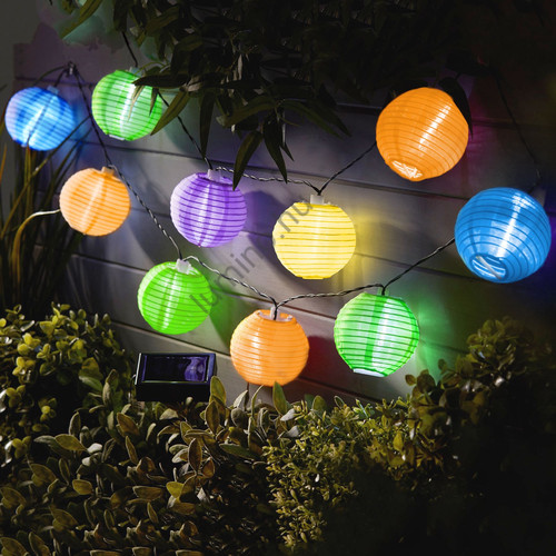 Szolár lampion napelemes led fényfüzér - 10 db színes lampion