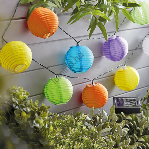 Szolár lampion napelemes led fényfüzér - 10 db színes lampion