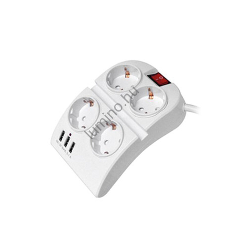 Technik Elosztó Asztali 4 utas 1,5m kábel + 3 USB + kapcsoló 16A