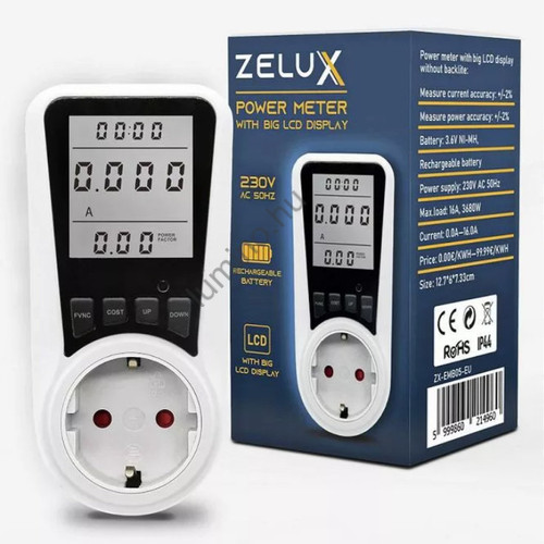 Zelux digitális Fogyasztásmérő költségszámítás funkcióval LCD kijelzős Zelux digitális Fogyasztásmérő költségszámítás funkcióval LCD kijelzős