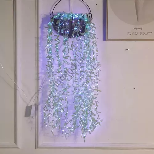 2x2 méteres ledes fényfüggöny apró zöld levelekkel, 8 programos, sorolható, kék