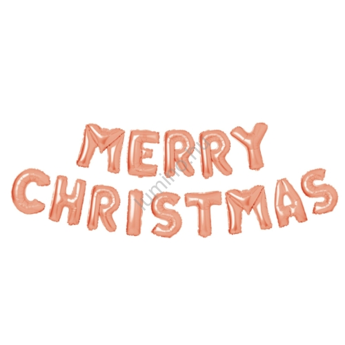 3D Karácsonyi "Merry Christmas" lufi - rozéarany