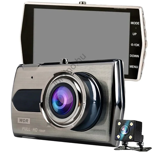 Autós menetrögzítő kamera Full HD 1080p, első-hátsó kamera, 4" kijelző, G-szenzo