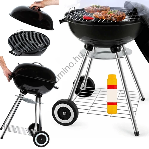 Grill Master faszenes kerti grill fedéllel - mobil, kerekes kivitel extra tároló