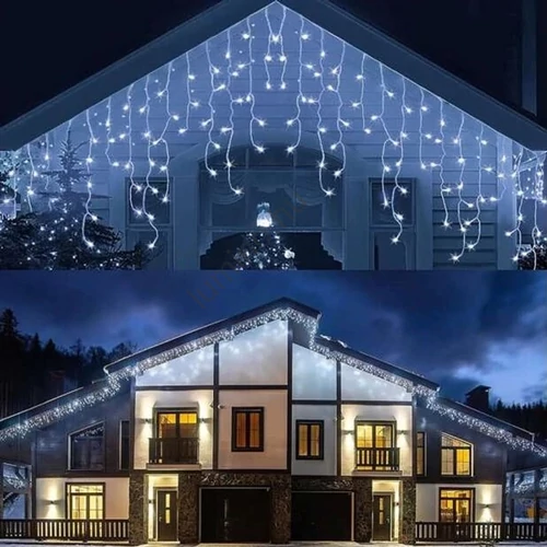 25 méteres, 500 LED-es karácsonyi jégcsap sziporkázó fényfüzér, hidegfehér