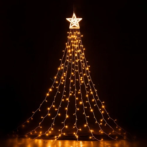 LED Csillagos karácsonyi fényfüzér, 6 m, meleg, 300 LED, IP44, 8 világítási mód