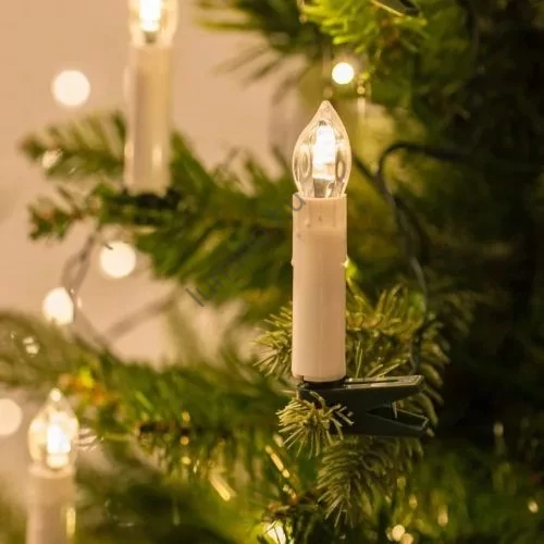 LED Gyertya fényfüzér, 50 LED izzó, 15 méter, Melegfehér fény, csiptethető kivit