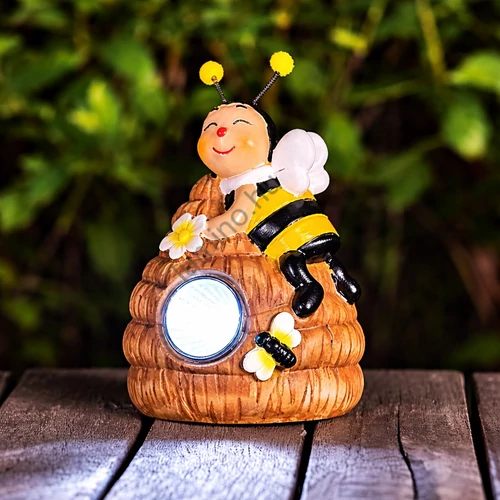 LED szolár kerti lámpa meleg fehér fény, sárga katica dekor, IP44, napelemes