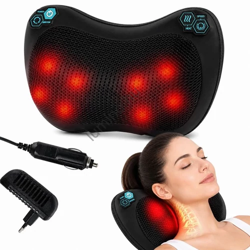 Masszázspárna - Shiatsu masszírozó melegítővel - 2 fej, 8 masszázsgolyó