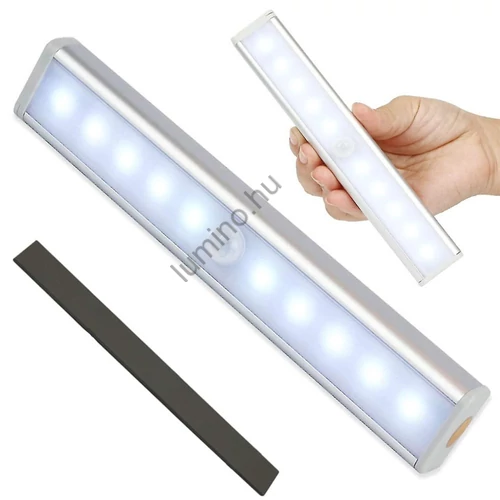 Öntapadós LED szekrényvilágítás mozgás- és fényérzékelővel, elemes, 19 cm