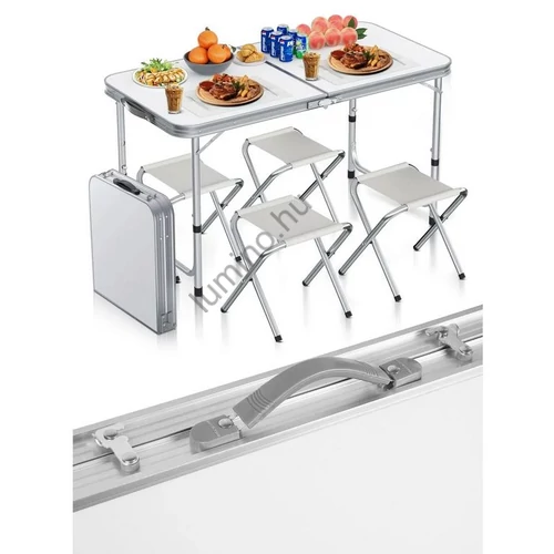 Összecsukható kempingasztal és 4 szék - alumínium vázzal, magasságállítással Összecsukható kempingasztal és 4 szék - alumínium vázzal, magasságállítással