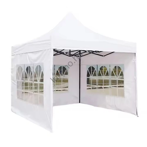 Összecsukható kerti pavilon + ablakos oldalfal 3x3m-es méretben - fehér